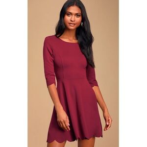 Lulus Burgundy Scalloped Cumulonimbus Clouds Skater Mini Dress Size Medium New